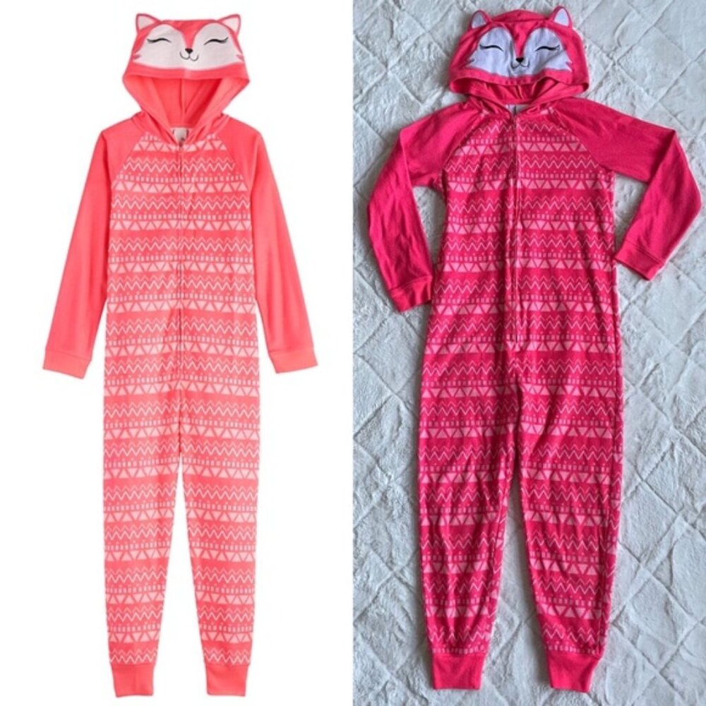 SO | Zip-Up Fox Animal Print Hooded One-Piece Pajamas | Size 5/6